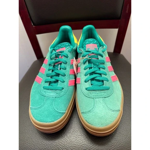 New Adidas Gazelle Bold W Platform Sneakers Green Pink Yellow Women's Size 8 - Picture 2 of 7